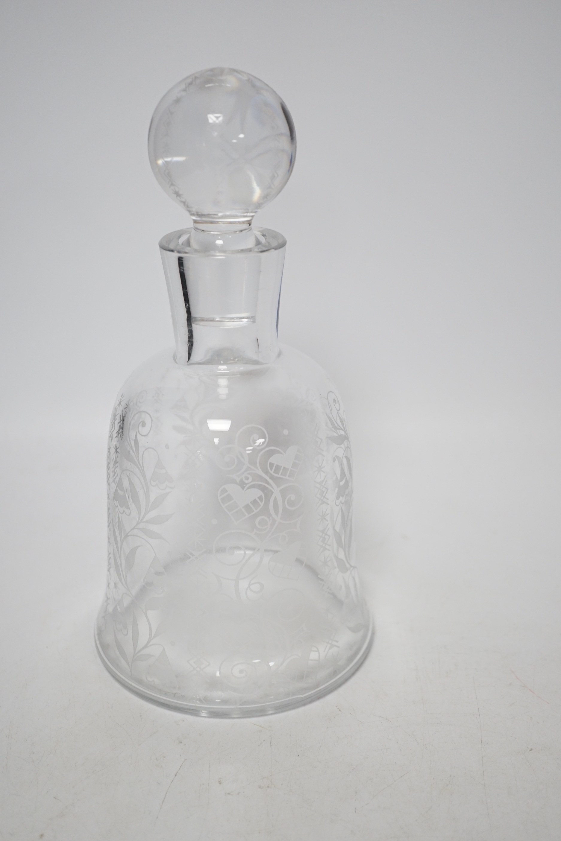 Baccarat for Rocher Freres on etched glass 'Argentina' decanter and stopper c1960's inscribed to base and Kosta Boda 'leaf' dish, signed on base, decanter 24cm high including stopper